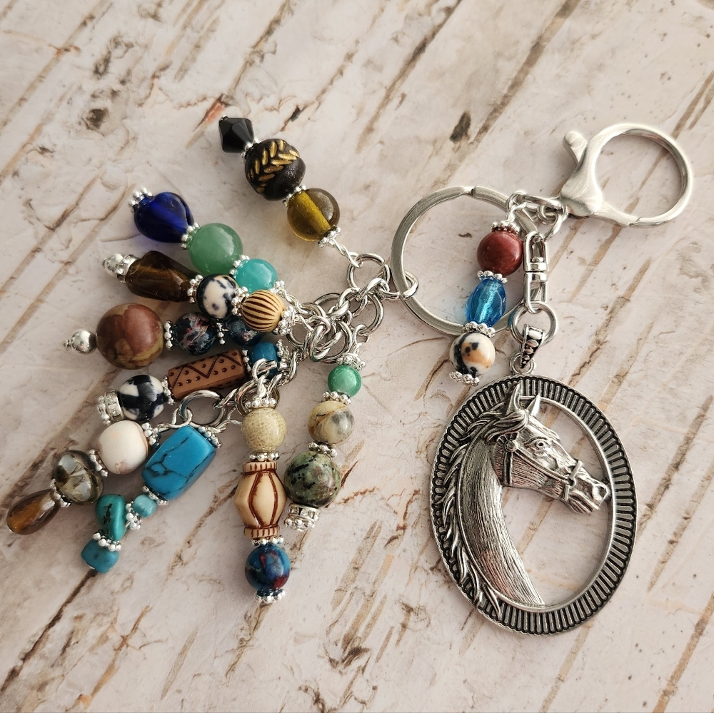 Horse Cameo Purse Charm or Keychain Howlite Aventurine Jasper Handcrafted